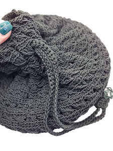 1940s Black Gimp Crochet Drawstring Duffle Bag