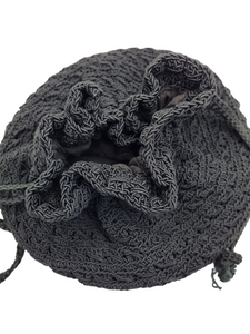 1940s Black Gimp Crochet Drawstring Duffle Bag