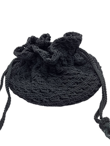 1940s Black Gimp Crochet Drawstring Duffle Bag