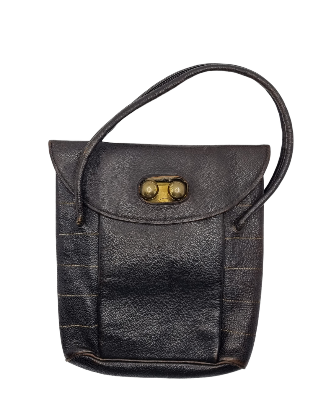 1930s/1940s Black Stitched Edge Leather Bag