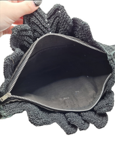 1940s Huge Chunky Black Crochet Clutch Bag