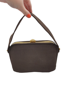 1940s Chocolate Brown Grosgrain Box Bag