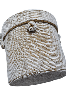 1940s White Glass Beaded Circle Box Bag