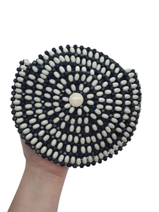 1930s Navy and White Czech Beaded Clutch Bag