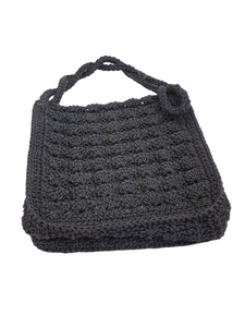 1940s Square Navy/Grey Crochet Handbag With Matching Zipper Pull