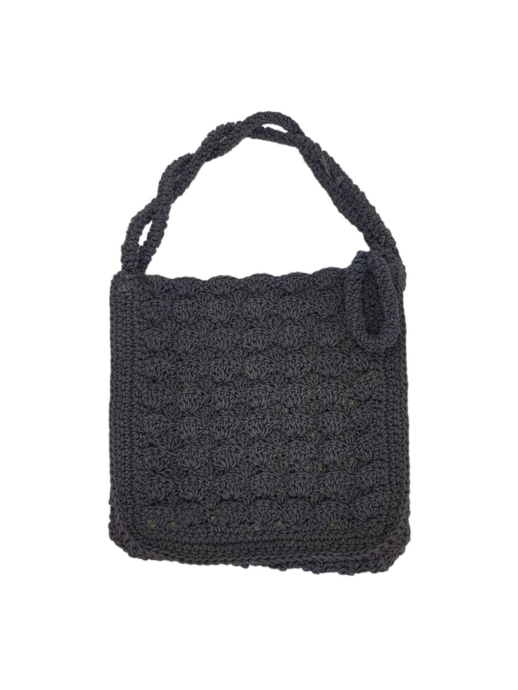 1940s Square Navy/Grey Crochet Handbag With Matching Zipper Pull