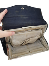 Load image into Gallery viewer, 1930s Leather Navy Clutch Bag With Strap At The Back
