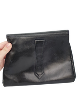 Load image into Gallery viewer, 1930s Leather Navy Clutch Bag With Strap At The Back
