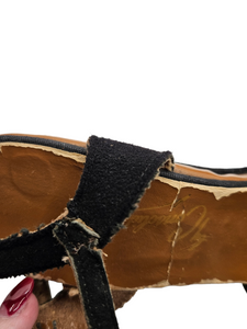 1940s Wounded Black and Tan Wedge Sandals