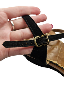 1940s Wounded Black and Tan Wedge Sandals