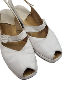 1940s White Leather Slingback Sandal Shoes
