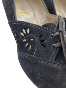 1940s Black Suede Cut Out Shoes