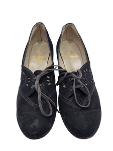 1940s Black Suede Cut Out Shoes