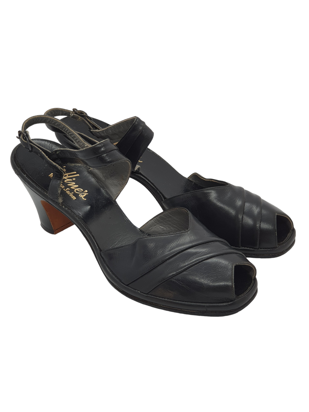 1940s Deadstock Black Leather Cross Over Vamp Shoes