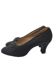 1920s Black Fabric Court Shoes With Beading