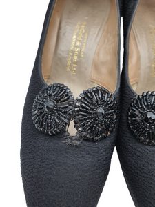 1920s Black Fabric Court Shoes With Beading