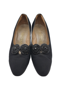1920s Black Fabric Court Shoes With Beading