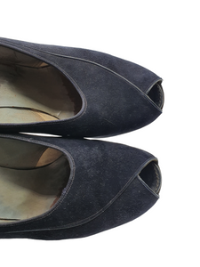 1940s Navy Blue Suede Peep Toe Court Shoes