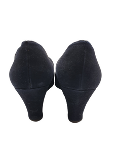 1940s Navy Blue Suede Peep Toe Court Shoes