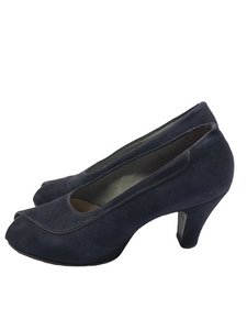 1940s Navy Blue Suede Peep Toe Court Shoes