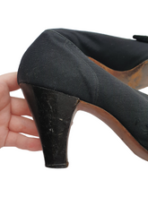 Load image into Gallery viewer, 1930s Black Canvas and Velvet Court Shoes With Diamante Embellishment and Patent Heel
