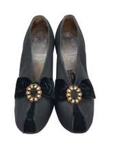 Load image into Gallery viewer, 1930s Black Canvas and Velvet Court Shoes With Diamante Embellishment and Patent Heel
