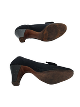 Load image into Gallery viewer, 1930s Black Canvas and Velvet Court Shoes With Diamante Embellishment and Patent Heel
