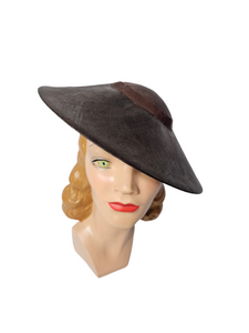 1950s Chocolate Brown Fine Raffia/Straw Hat