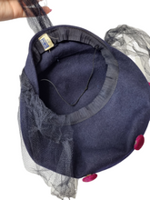 Load image into Gallery viewer, 1940s Navy Blue Felt and Pink Velvet Hat With Netting
