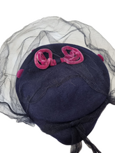 Load image into Gallery viewer, 1940s Navy Blue Felt and Pink Velvet Hat With Netting
