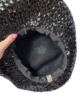 Load image into Gallery viewer, 1940s Black Sequin And Net Halo/Tilt Hat
