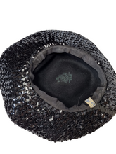 Load image into Gallery viewer, 1940s Black Sequin And Net Halo/Tilt Hat
