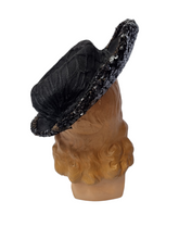 Load image into Gallery viewer, 1940s Black Sequin And Net Halo/Tilt Hat
