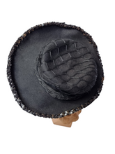 Load image into Gallery viewer, 1940s Black Sequin And Net Halo/Tilt Hat
