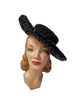 Load image into Gallery viewer, 1940s Black Sequin And Net Halo/Tilt Hat
