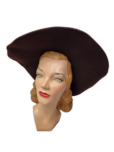 1940s Dark Brown Felt Huge Halo Hat
