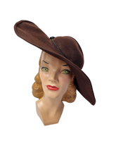 Load image into Gallery viewer, 1940s Dark Brown Felt Huge Halo Hat
