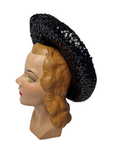 Load image into Gallery viewer, 1940s Black Sequin And Net Halo/Tilt Hat
