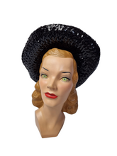 Load image into Gallery viewer, 1940s Black Sequin And Net Halo/Tilt Hat
