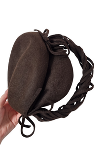1940s Chocolate Brown Tilt Hat With Decorative Band