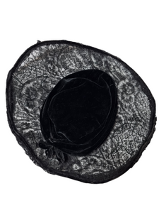 Late 1910s/Early 1920s Black Velvet and Lace Hat