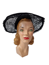 Load image into Gallery viewer, Late 1910s/Early 1920s Black Velvet and Lace Hat
