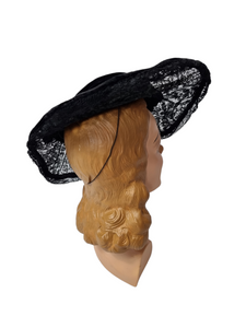 Late 1910s/Early 1920s Black Velvet and Lace Hat