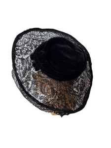 Late 1910s/Early 1920s Black Velvet and Lace Hat