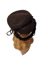 Load image into Gallery viewer, 1940s Chocolate Brown Tilt Hat With Decorative Band
