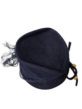 Load image into Gallery viewer, 1940s Navy Blue Felt Topper Hat With Raffia Pieces
