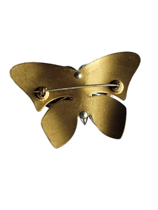 1930s Art Deco Chunky Metal Diamante Butterfly Brooch
