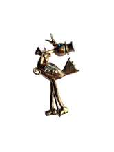 Load image into Gallery viewer, 1940s Stamped Sterling Stork With Top Hat and Bow Tie Brooch

