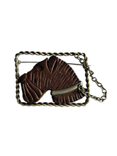 Load image into Gallery viewer, 1930s Art Deco Chunky Wood and Metal Dog Brooch
