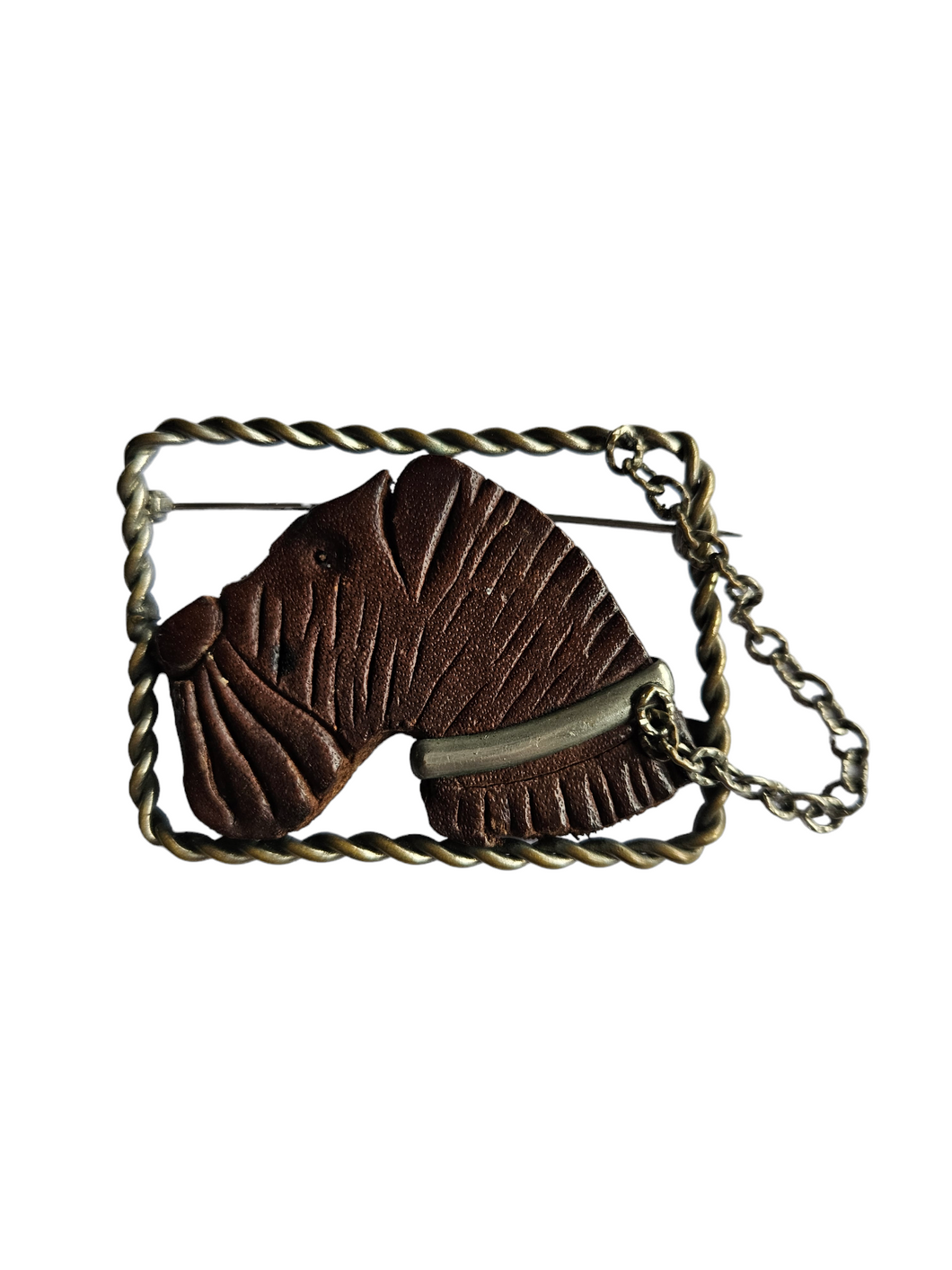1930s Art Deco Chunky Wood and Metal Dog Brooch